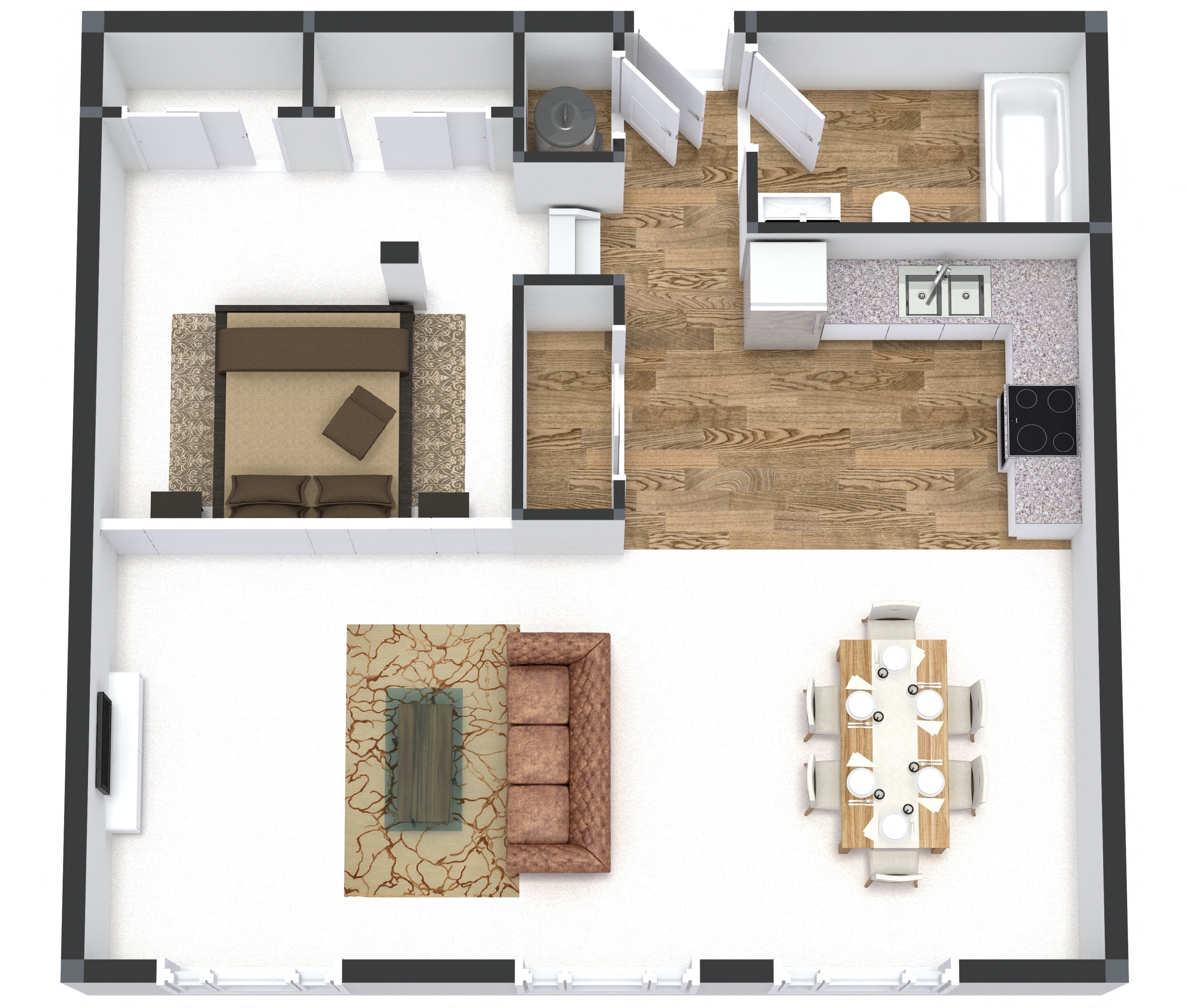 Floor plan for 1 bed, 1 bath, 783 sqft